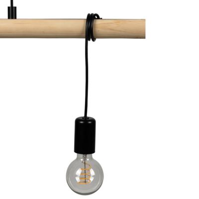 Suspension 3 lampes noir et effet bois E27 28W L.77 x 110 cm GoodHome Hornero
