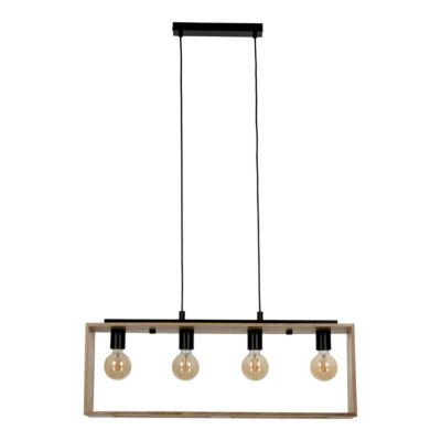 Suspension 4 lampes rectangle noir et effet bois E27 28W L.77 x 110 cm GoodHome Dunlin