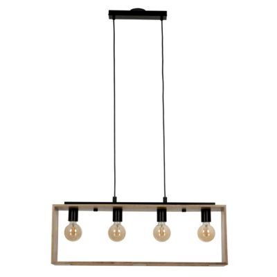 Suspension 4 lampes rectangle noir et effet bois E27 28W L.77 x 110 cm GoodHome Dunlin