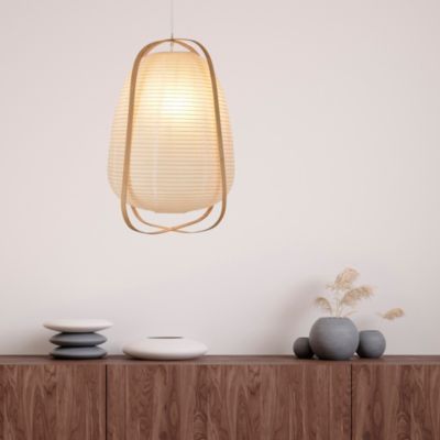 Suspension Akemi IP20 E27 40W H.47 x Ø36 cm papier japonais, bambou, blanc Corep