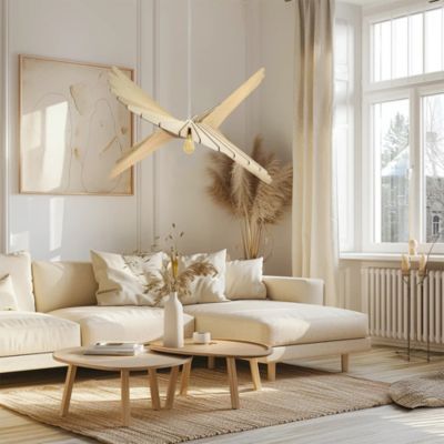 Suspension Albatros bois câble torsadé chanvre E27 60W IP44 Ø80 x H.193cm Atelier Loupiote