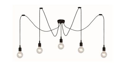 Suspension araignée filaire noir 5 lampes L.80cm E27 Seynave