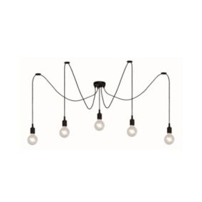 Suspension araignée filaire noir 5 lampes L.80cm E27 Seynave