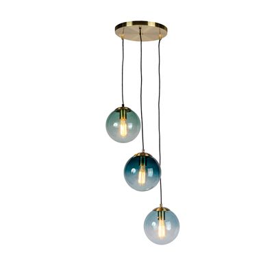 Suspension art déco en laiton avec verre bleu - Pallon