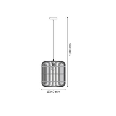 Suspension bambou et métal noir E27 28W Ø34 x H.110cm Eglo, Hanoi