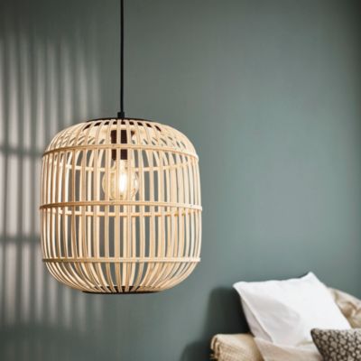Suspension bambou et métal noir E27 28W Ø34 x H.110cm Eglo, Hanoi