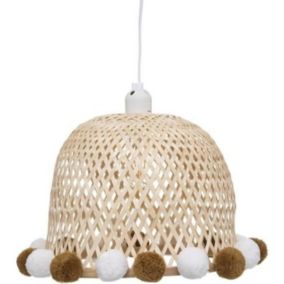 Suspension bambou et pompons Atmosphera - Naturel clair - Pour chambre enfant - Ampoule E27 40W