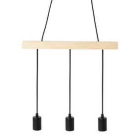 Suspension barre en bois 3 cordons simples Ostaria - Naturel clair - Industriel - Loft