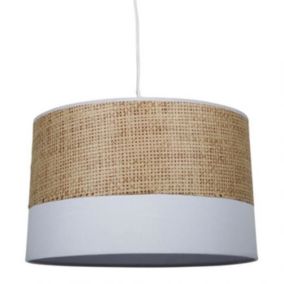 Suspension bi-matière cannage et tissu blanc Ostaria - Naturel clair - OSTARIA - D36 x H50,5 cm - Rotin et tissu