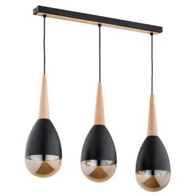 Suspension bois noir verre 3 lumières E14 Alfa Master