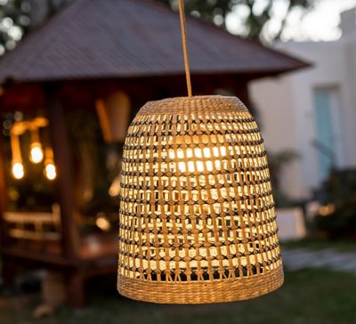 Suspension d'extérieur LED intégrée Positano rotin fibres naturelles ⌀11 cm 900lm IP54 9W Newgarden