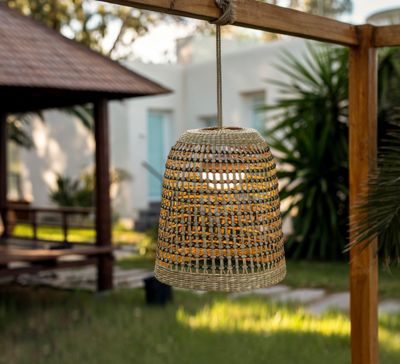Suspension d'extérieur LED intégrée Positano rotin fibres naturelles ⌀11 cm 900lm IP54 9W Newgarden
