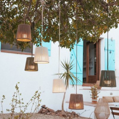 Suspension d'extérieur LED intégrée rechargeable Conta mini beige taupe Ø15cm IP54 E27 900lm 3W Newgarden