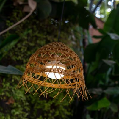 Suspension d'extérieur rechargeable aspect fibres naturelles dimmable Aura câble corde marron IP54 9W Newgarden