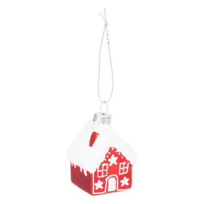Suspension de noël en verre maison rouge et blanche 7cm Feeric Light & Christmas