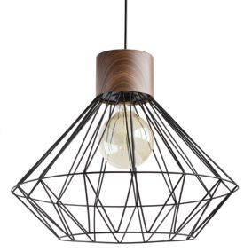 Suspension diamant Sequoia métal noir Ø40 x H.134 cm E27 IP20 40W Seynave