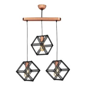 Suspension Diss 90 x 58 x 16 cm 3 x E27 noir cuivre lux.pro