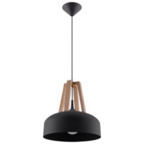 Suspension dome en métal et bois Black, bois naturel 30 x 85 cm