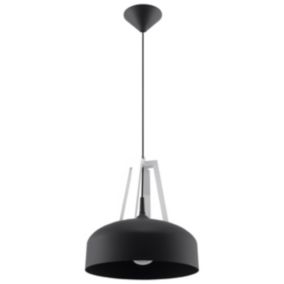 Suspension dome en métal et bois noir blanc 30 x 85 cm