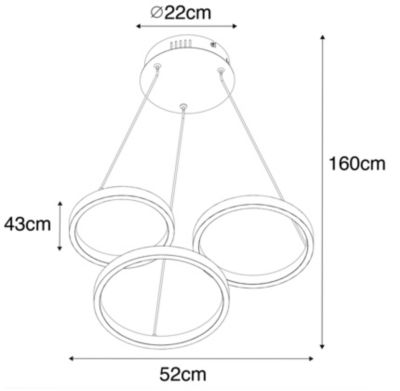 Suspension dorée avec LED à intensité variable 3 niveaux 3 lumières - Rondas