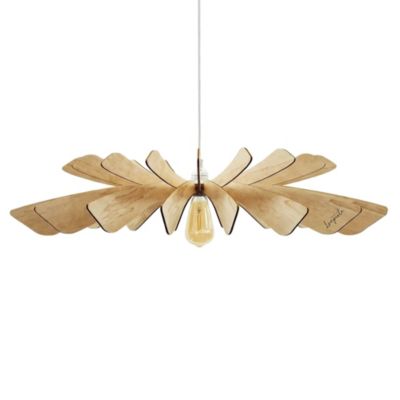 Suspension en bois teinté chêne Aurora diamètre 80 cm hauteur 16 cm douille E27 Atelier Loupiote