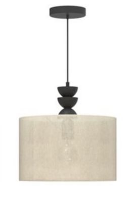 Suspension en céramique et lin E27 40W noir et beige Ø30cm Seynave, Kamil