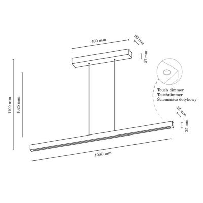 Suspension en Chêne Huilé Design Contemporain avec Variateur Tactile SMAL 1 LED