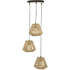 Suspension en Corde 3 Têtes D. 25 x H. 95 cm Beige - Atmosphera - Fer, Papier et PVC - E27 x 3 - 40W