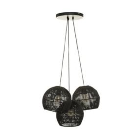 Suspension en Corde 3 Têtes Noir - ATMOSPHERA - D. 25 x H. 95 cm - Fer, Papier et PVC