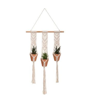 Suspension en Coton 3 Plantes artificielles Pots en Terre cuite  H 68 cm