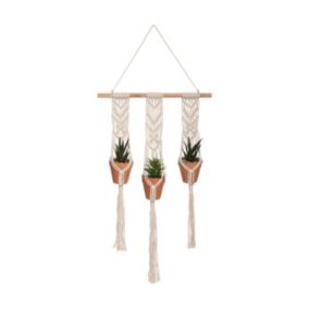 Suspension en Coton 3 Plantes artificielles Pots en Terre cuite  H 68 cm