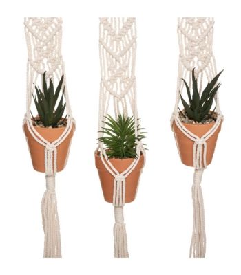 Suspension en Coton 3 Plantes artificielles Pots en Terre cuite  H 68 cm