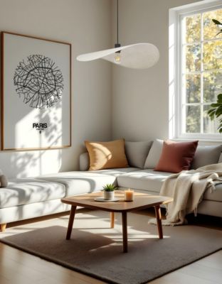 Suspension en lin E27 40W beige Ø60cm Wave Seynave