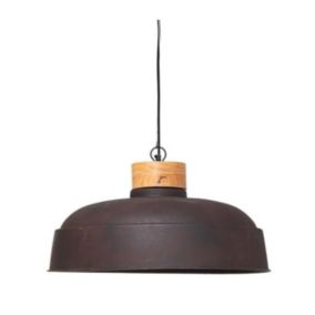 Suspension en Métal aspect vieilli et Bois de Manguier D 57 cm - Atmosphera - Noir - 1 ampoule - E27