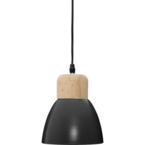 Suspension en métal et bois - E14 - 25 W - H. 19 cm - Noir