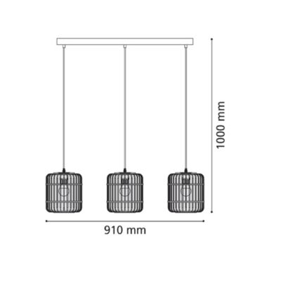 Suspension en métal noir bois 3 lampes E27 84W H.110 x L.91cm Eglo, Hanoi