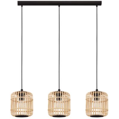 Suspension en métal noir bois 3 lampes E27 84W H.110 x L.91cm Eglo, Hanoi