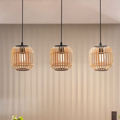 Suspension en métal noir bois 3 lampes E27 84W H.110 x L.91cm Eglo, Hanoi