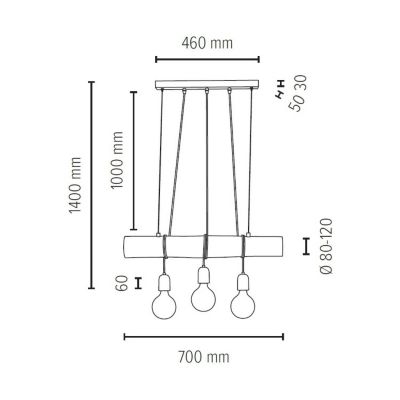Suspension en Pin teinté Design Industriel Triple Douille TRABO CONCRETE