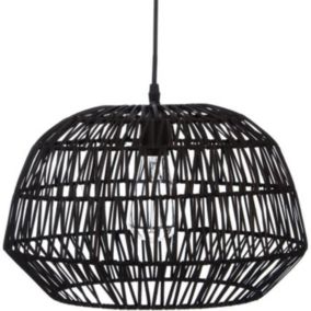 Suspension en rotin - E27 - 40 W - H. 28,5 cm - Noir