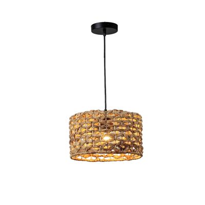 Suspension en Rotin Naturel 28 cm Style Rustique Bohème, Compatible avec Ampoule E27