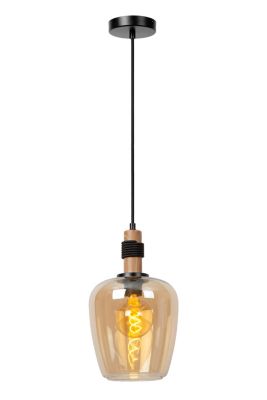 Suspension en verre 1 lampe ambré Ø22cm E27 40W Lucide, Ilona