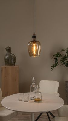 Suspension en verre 1 lampe ambré Ø22cm E27 40W Lucide, Ilona