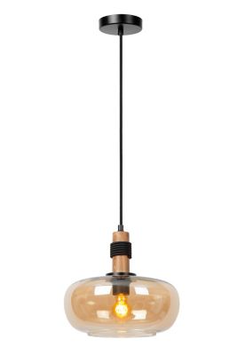 Suspension en verre 1 lampe ambré Ø30cm E27 40W Lucide, Ilona