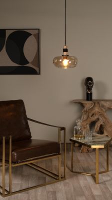 Suspension en verre 1 lampe ambré Ø30cm E27 40W Lucide, Ilona
