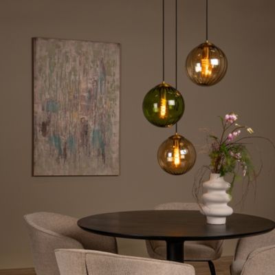 Suspension en verre 3 lampes E27 120 W ambre et vert Ø35 x H.150 cm Lucide Monsaraz