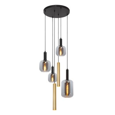 Suspension en verre 4 lampes E27 240 W noir et or Ø65 x H.150 cm Lucide Joanet tube