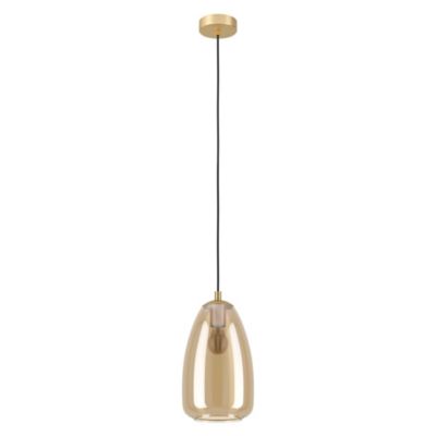 Suspension en verre fumé et laiton brossé E27 40W H.110 x Ø.20cm Eglo, Alobrase