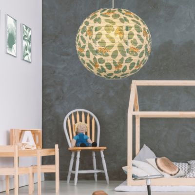 Suspension enfant boule japonaise en papier de riz imprimé tigre E27 60W rose Ø40cm Corep