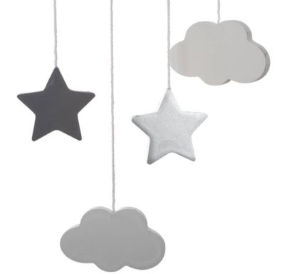 Suspension enfant "Lune" - bois et coton - gris - H46 - 5 cm - Atmosphera